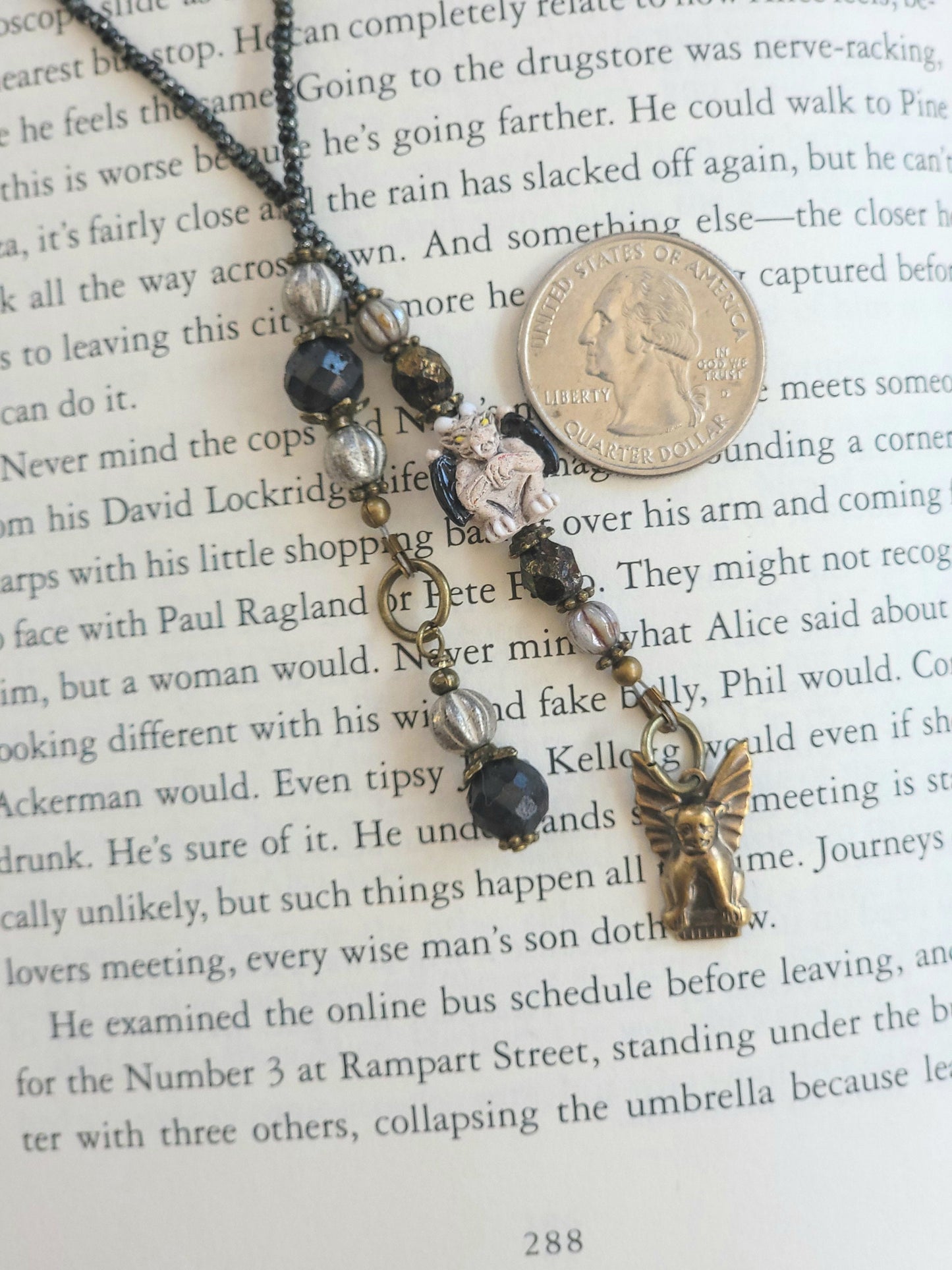 Handmade Beaded Bookmark with Adorable Tiny Gargoyle Bead and Charm