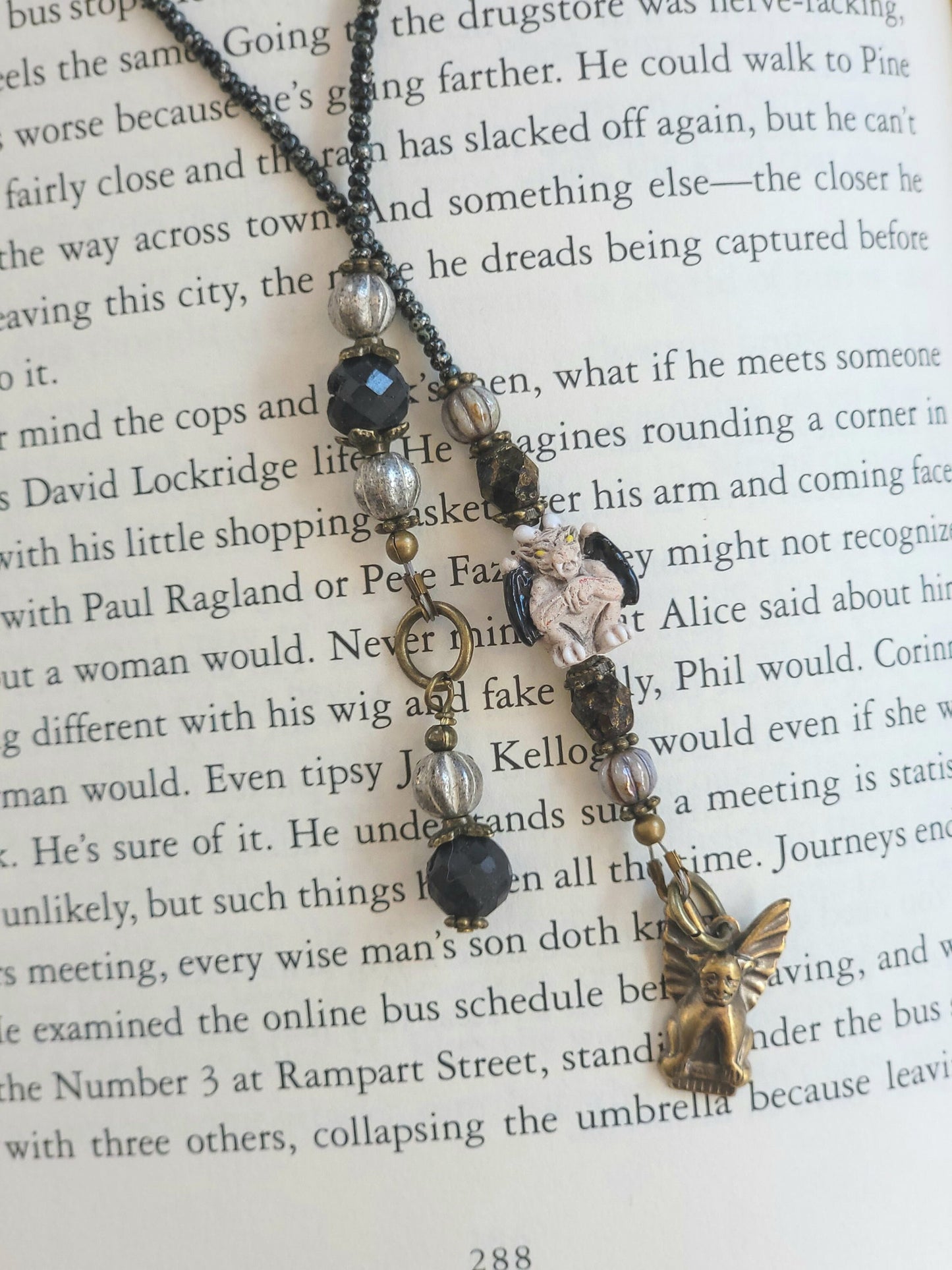 Handmade Beaded Bookmark with Adorable Tiny Gargoyle Bead and Charm