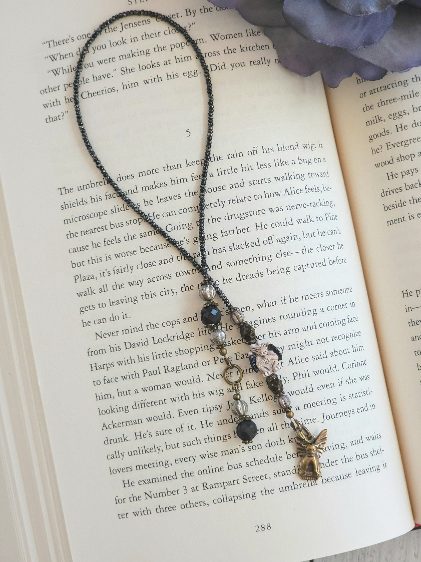 Handmade Beaded Bookmark with Adorable Tiny Gargoyle Bead and Charm