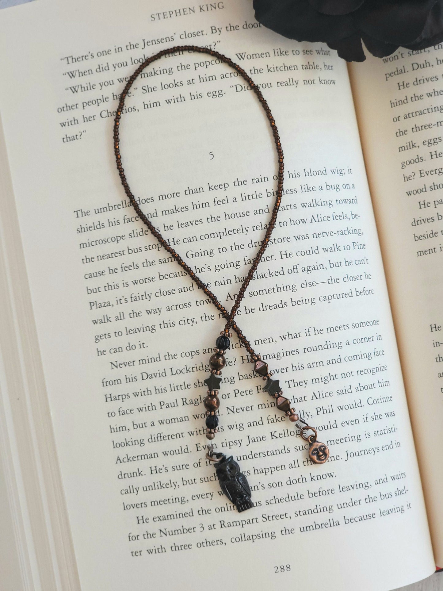 Add a Touch of Magic to Your Reading: Beaded Bookmark with Black Owl Charm and Tiny Obsidian Star Beads