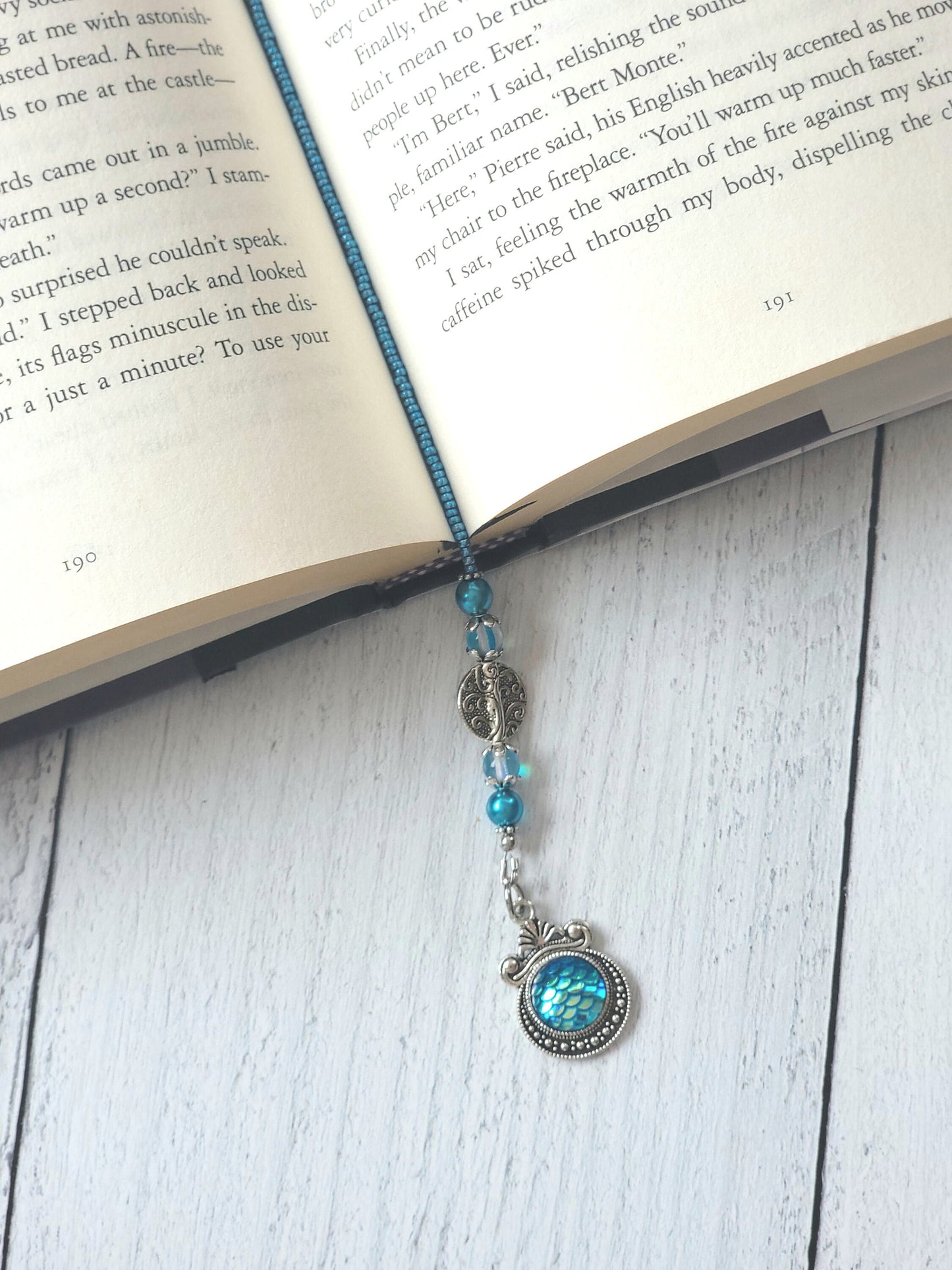 Mermaid Bookmark, Mermaid Glass Beads and Scales, Whale, Mermaid Tail, Beaded Book Thong, Fantasy Book Lover Gift, Mother Gift