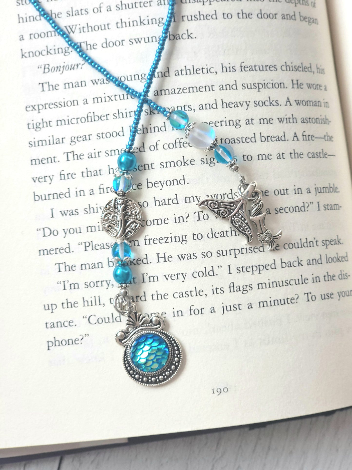 Mermaid Bookmark, Mermaid Glass Beads and Scales, Whale, Mermaid Tail, Beaded Book Thong, Fantasy Book Lover Gift, Mother Gift