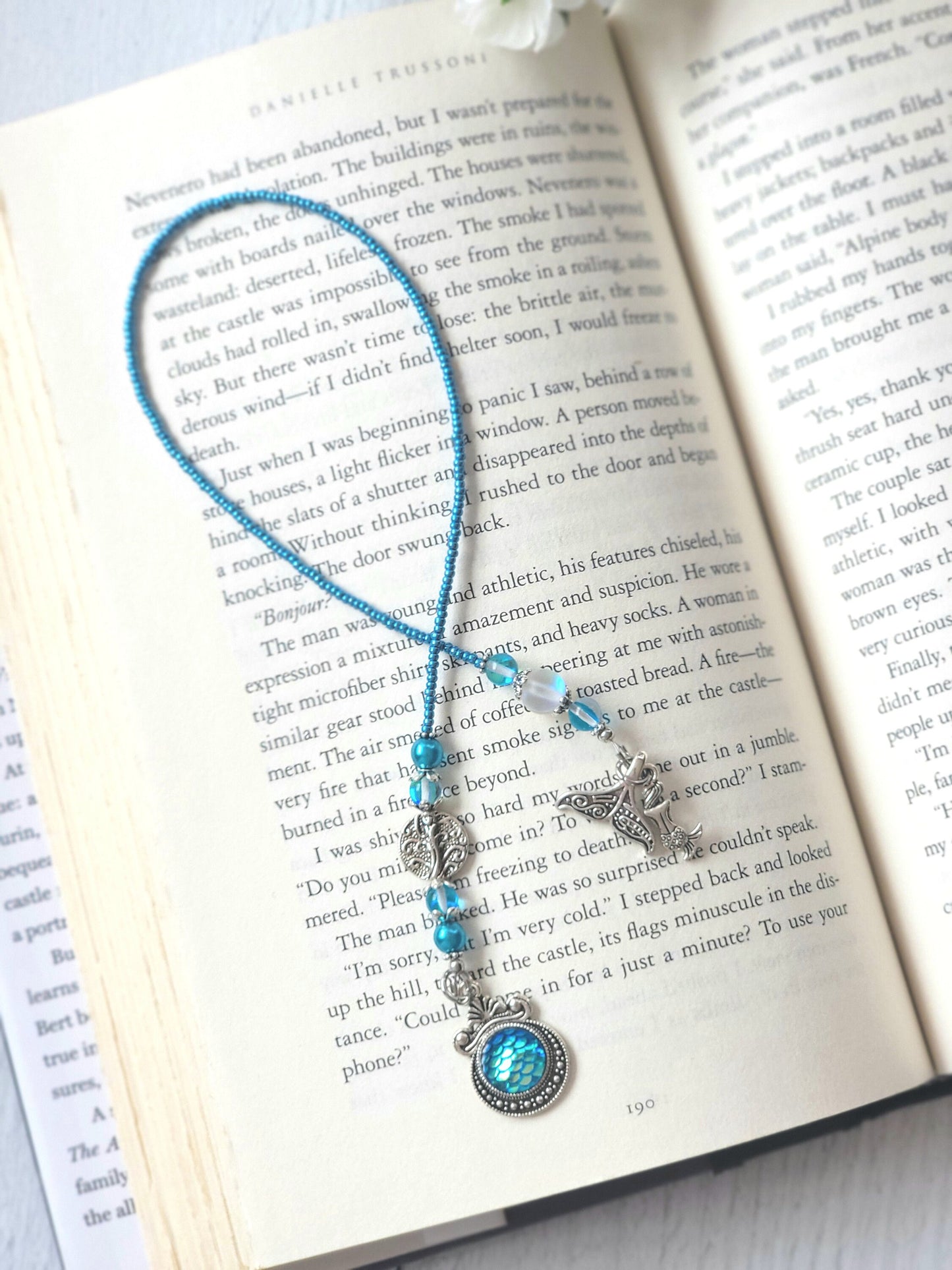 Mermaid Bookmark, Mermaid Glass Beads and Scales, Whale, Mermaid Tail, Beaded Book Thong, Fantasy Book Lover Gift, Mother Gift