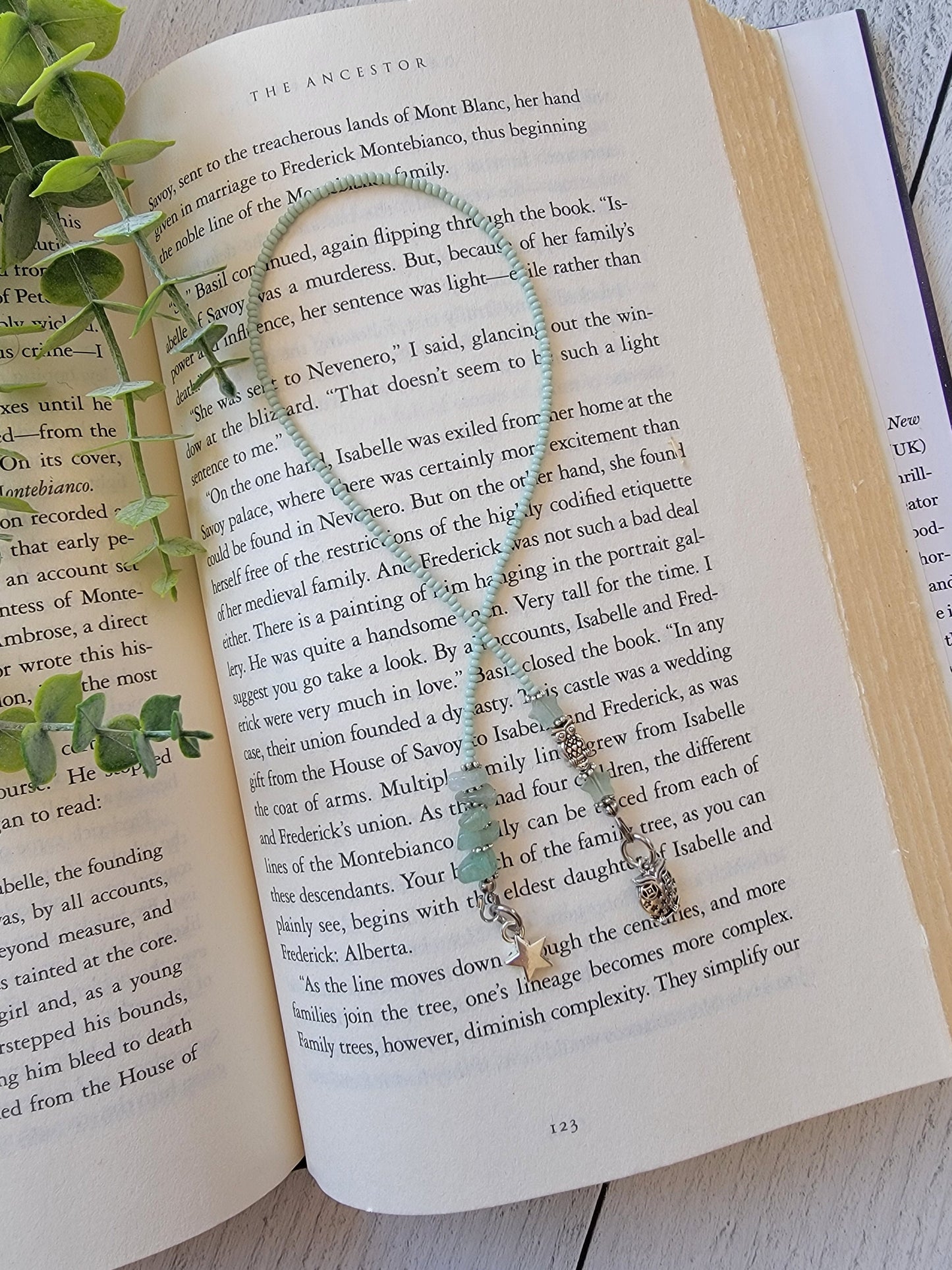 Minimal Style Beaded Bookmark with Aventurine Stone Star Bead and Silver Plated Owl Bead