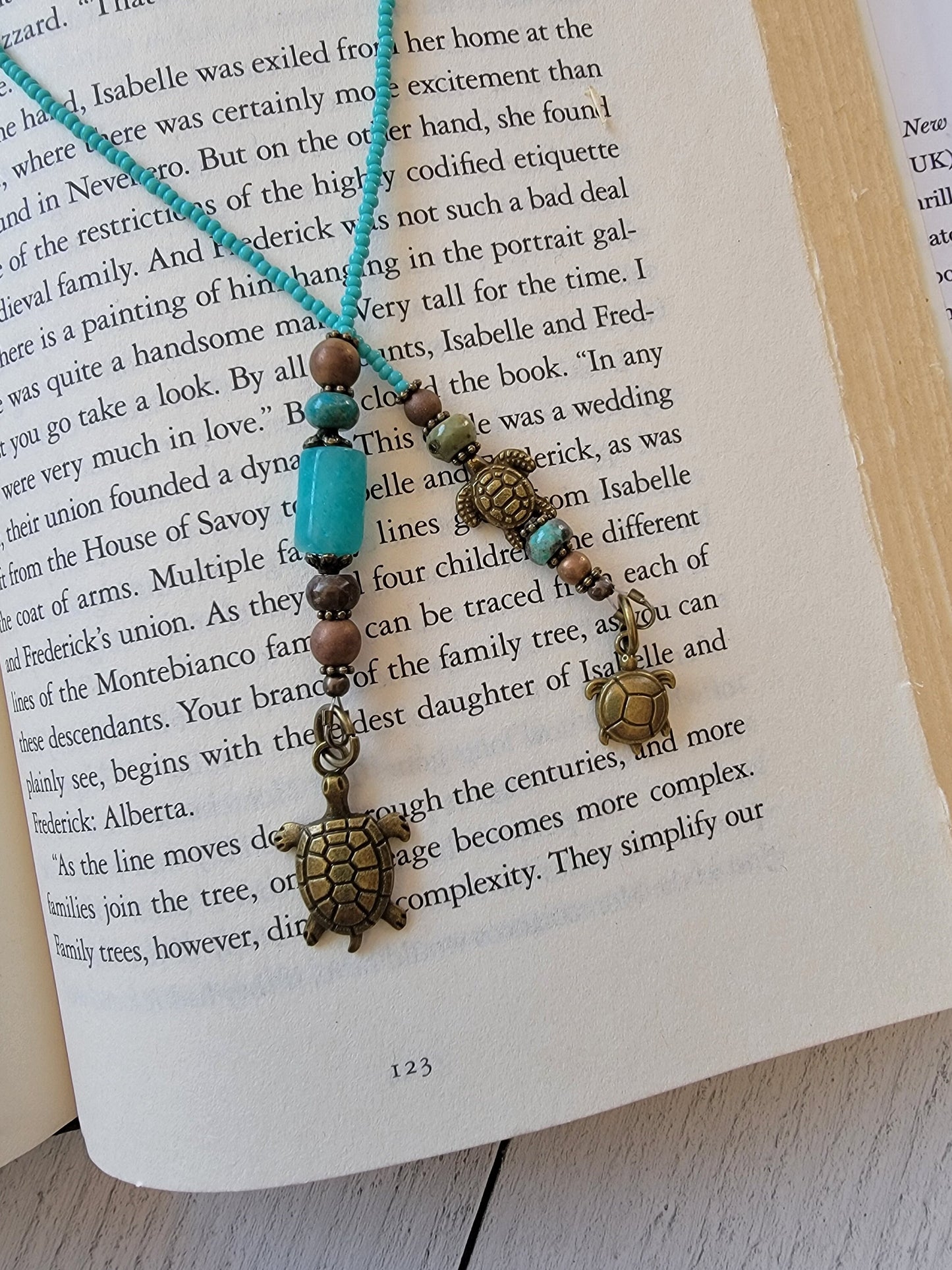 Unique Handmade Beaded Bookmark with Amazonite Bead and Sea Turtle Charm - Coastal Reader's Gift