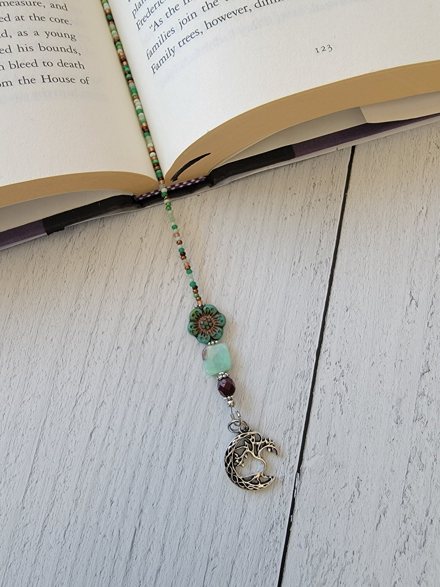 Handcrafted Celtic Green Man Bookmark with Chrysoprase Beads - A Delightful Woodland Accessory for Your Books