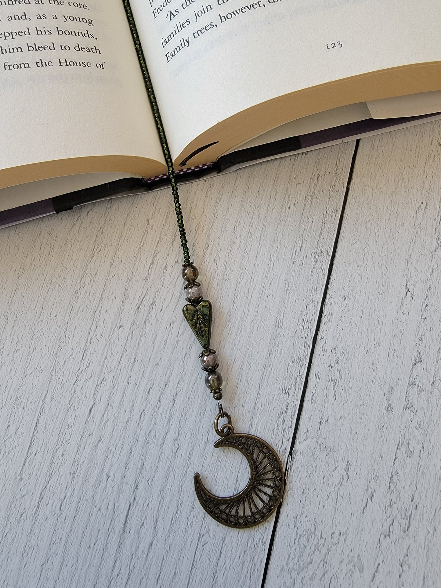 Dark Forest Moon, Nature Inspired Beaded Bookmark, Nature Lover Gift