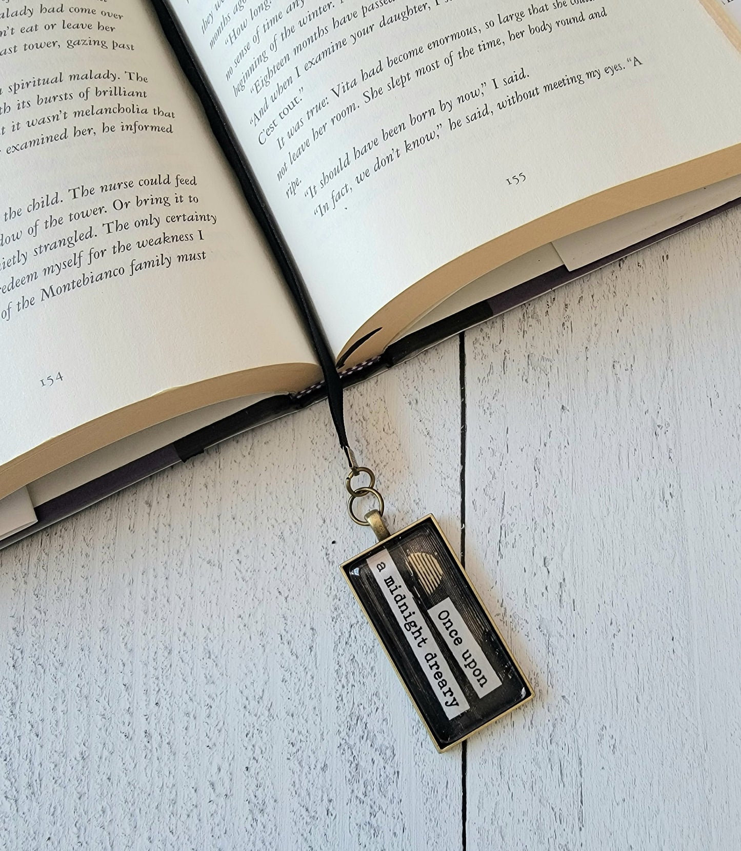 Unique Literary Gift: Quote Midnight Dreary Bookmark with Antique-style Book Charm for Bibliophiles