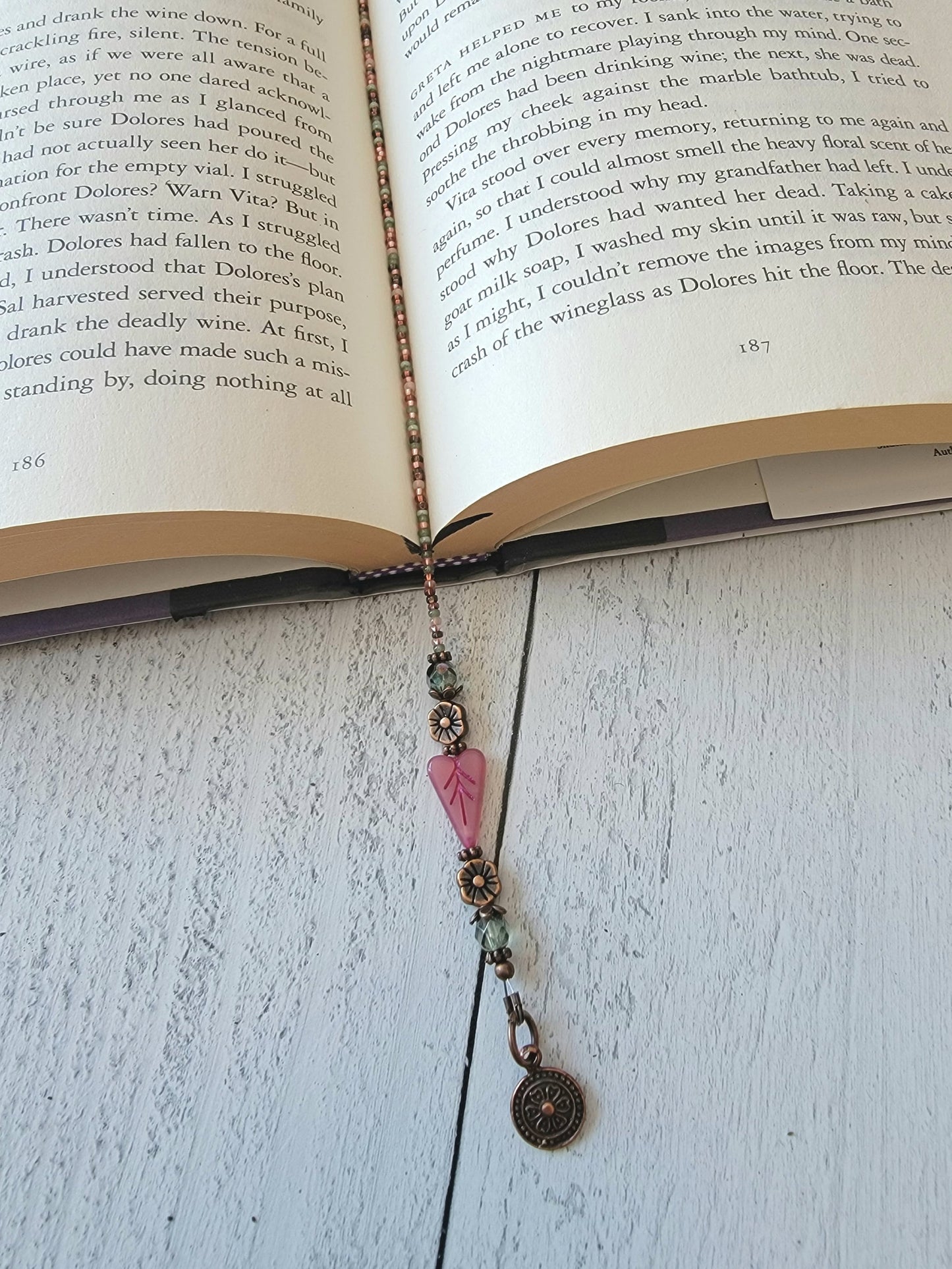 Unique Heart Leaf Bookmark with Flower Beads and Charms - Perfect for Her