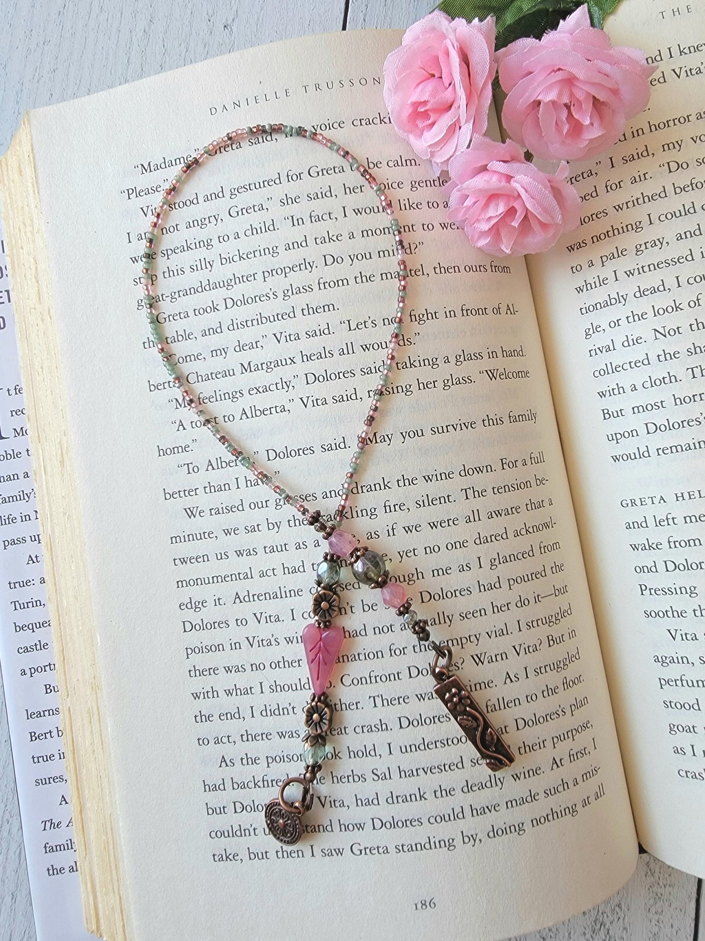 Unique Heart Leaf Bookmark with Flower Beads and Charms - Perfect for Her