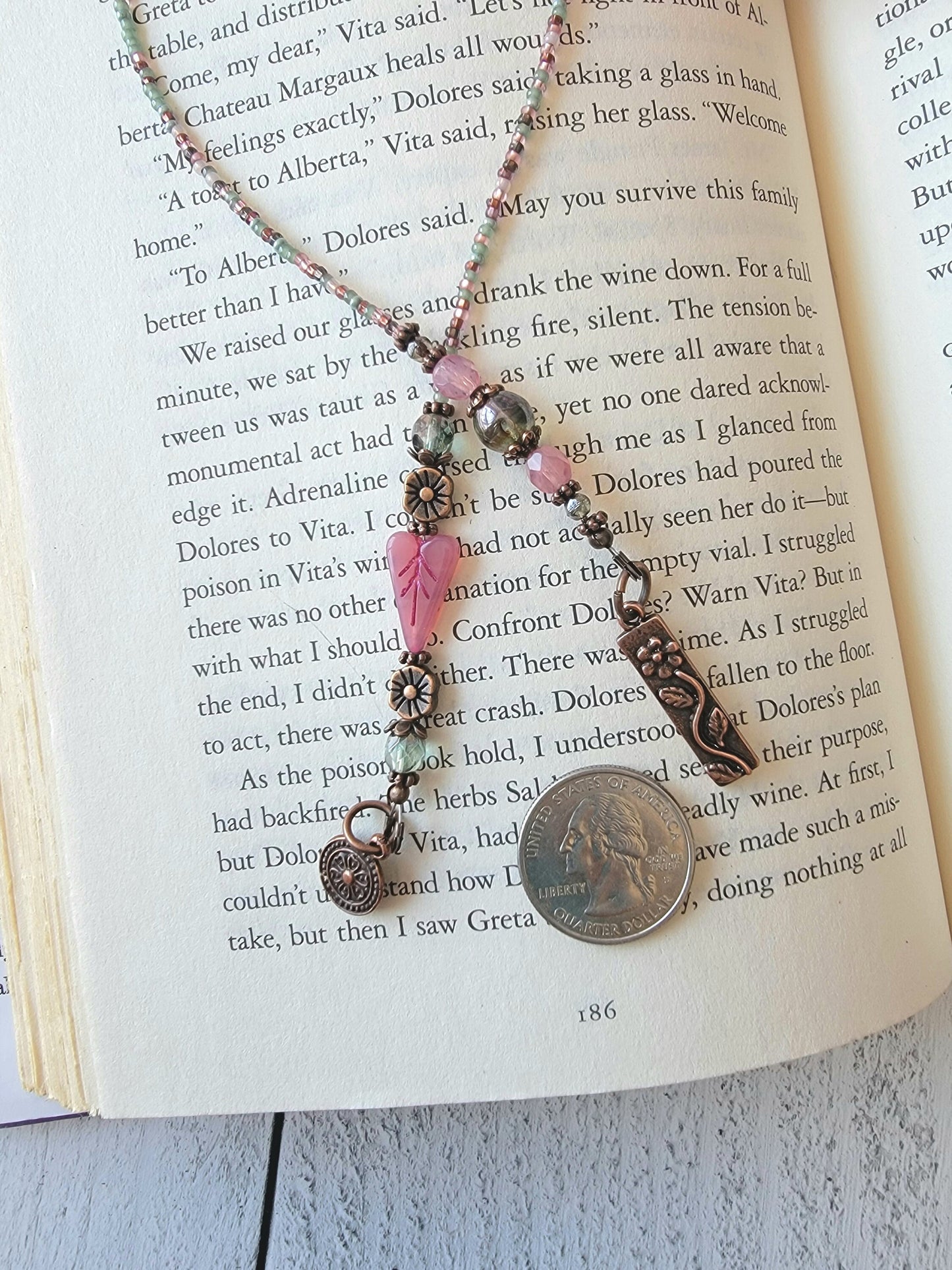 Unique Heart Leaf Bookmark with Flower Beads and Charms - Perfect for Her