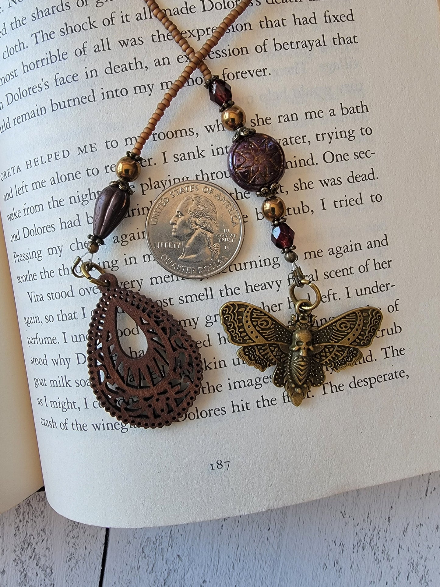 Gothic-inspired Beaded Bookmark with Hawkmoth Charm - Perfect for Gothic Literature Lovers