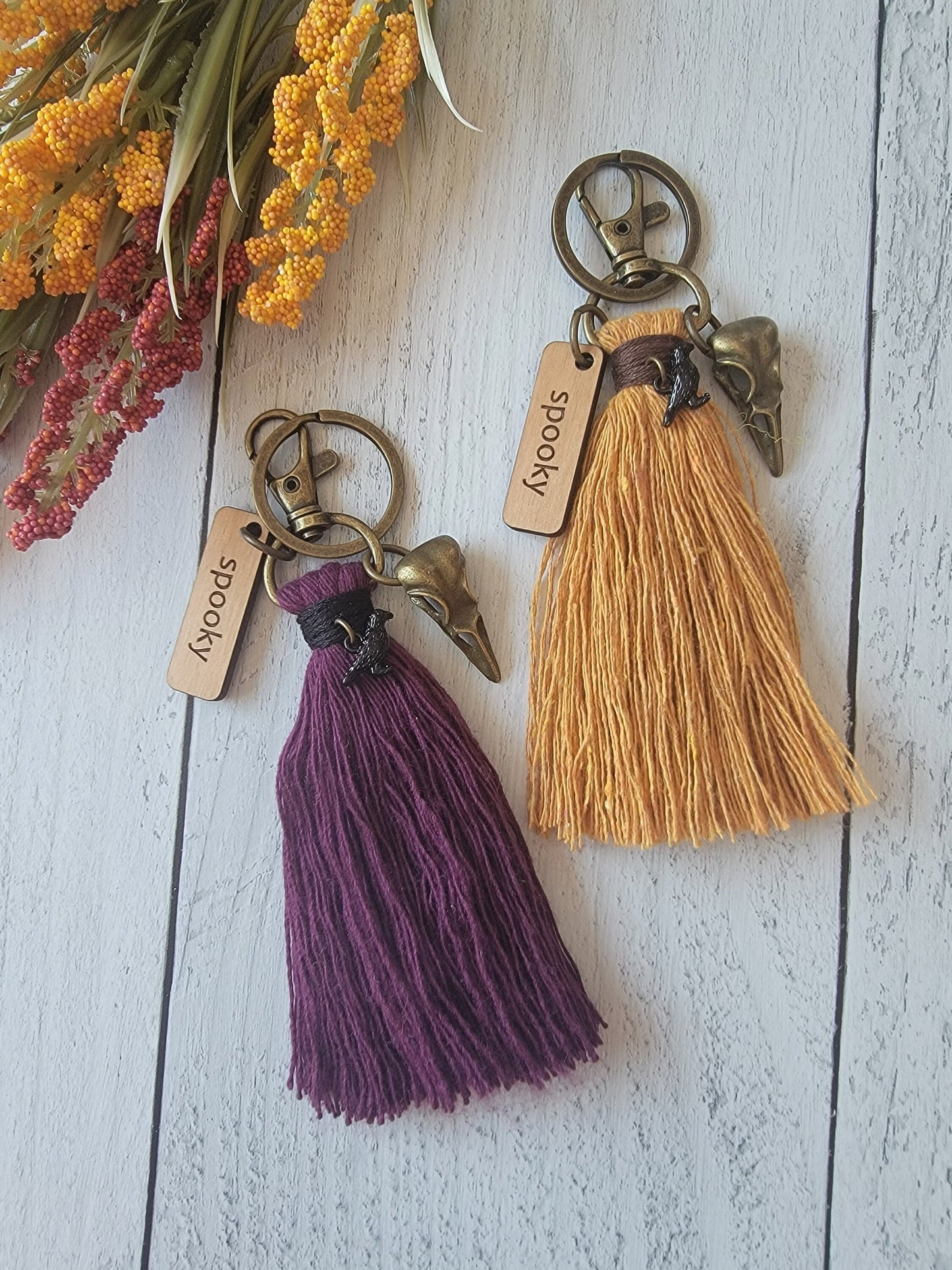 Halloween Spooky Raven Skull Bag Tassel Charm