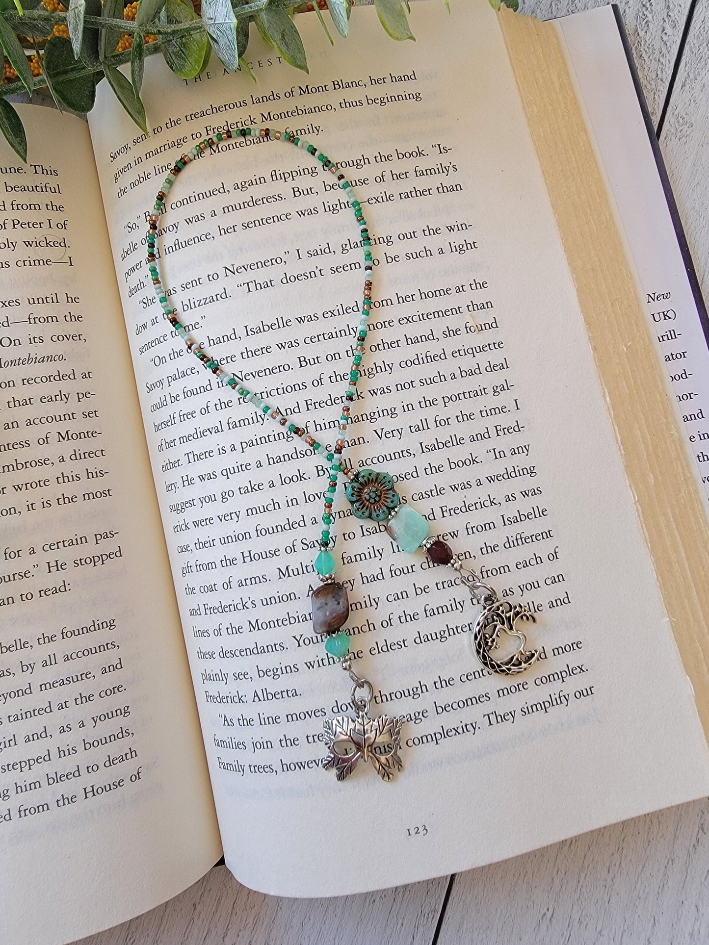 Handcrafted Celtic Green Man Bookmark with Chrysoprase Beads - A Delightful Woodland Accessory for Your Books