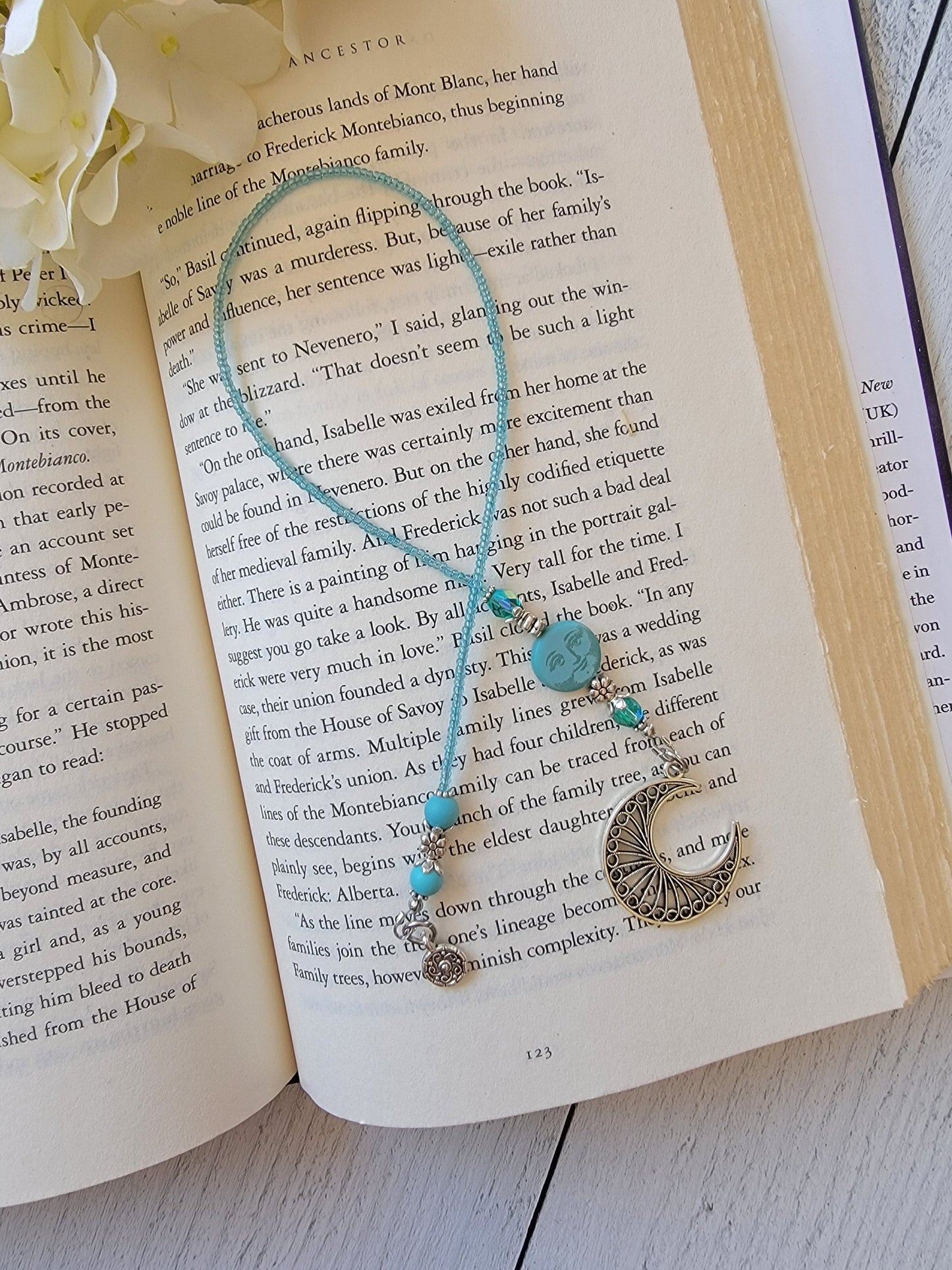 Celestial Moon Beaded Bookmark with Whimsical Man in the Moon Bead