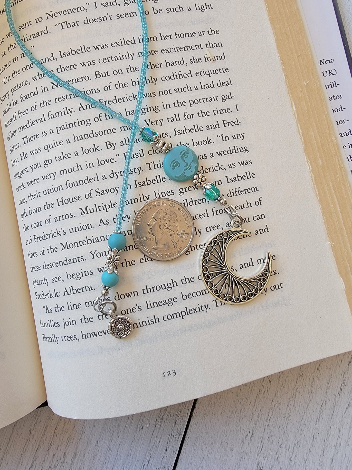 Celestial Moon Beaded Bookmark with Whimsical Man in the Moon Bead