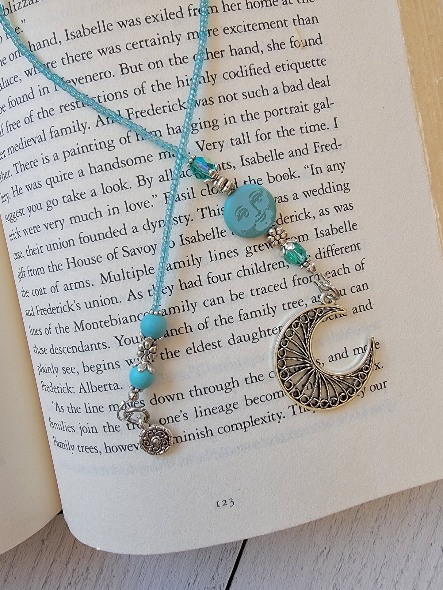 Celestial Moon Beaded Bookmark with Whimsical Man in the Moon Bead