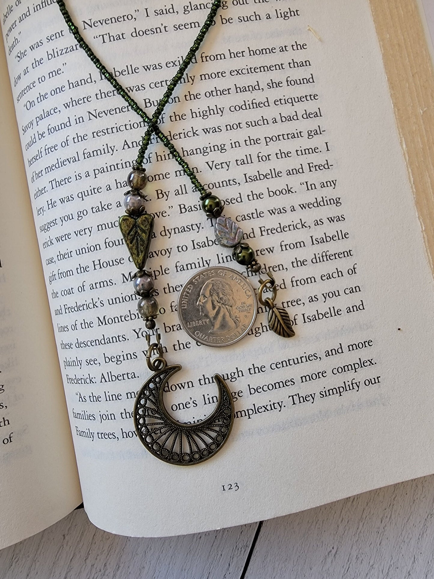 Dark Forest Moon, Nature Inspired Beaded Bookmark, Nature Lover Gift