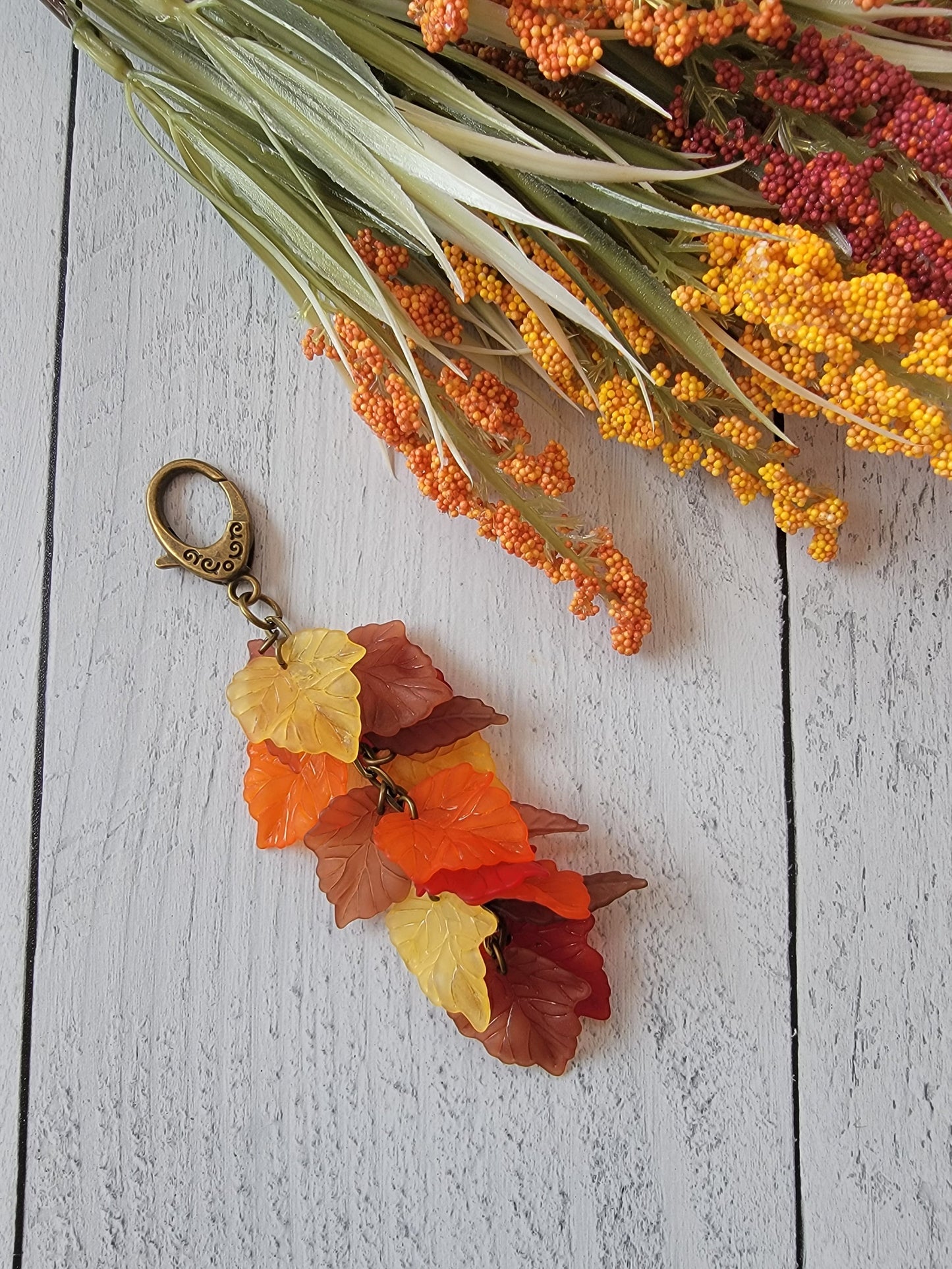 Autumn Leaf Bag Charm, Fall Purse Charm, Autumn Leaves Tassel