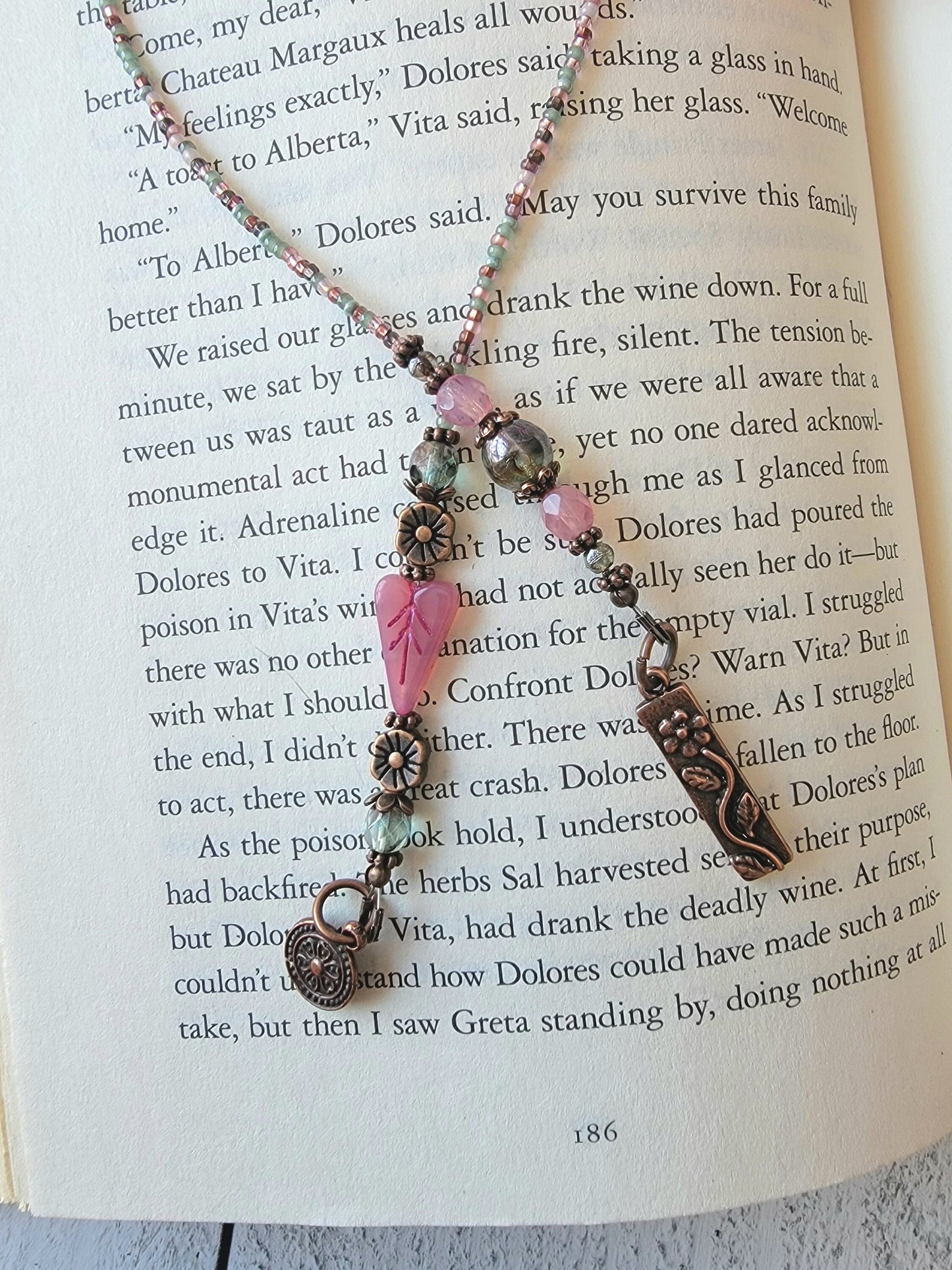 Unique Heart Leaf Bookmark with Flower Beads and Charms - Perfect for Her