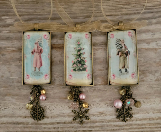Vintage Style Santa Claus Christmas Ornaments 4 Pink