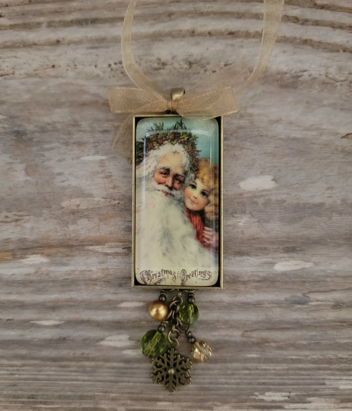 Vintage Style Santa with Girl Ornament